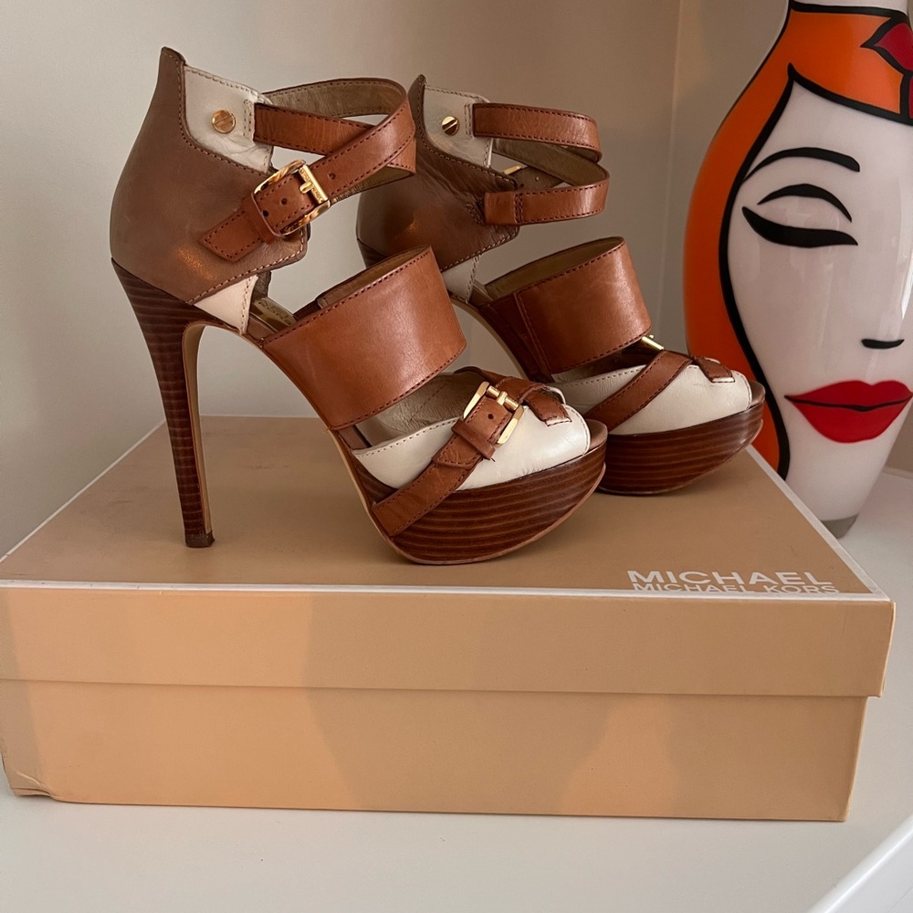 Michael Kors Tan and Cream Strappy Heels